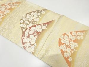 遠山に枝梅・菊・紅葉模様織り出し　袋帯